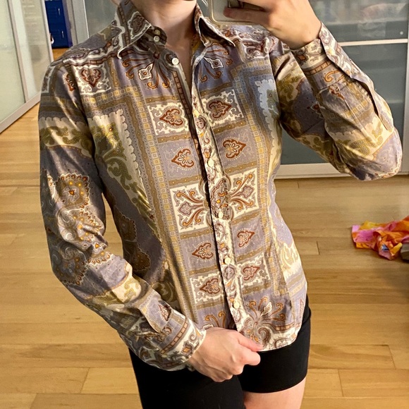 Etro small 38 button down top geometric multicolor - Picture 8 of 10